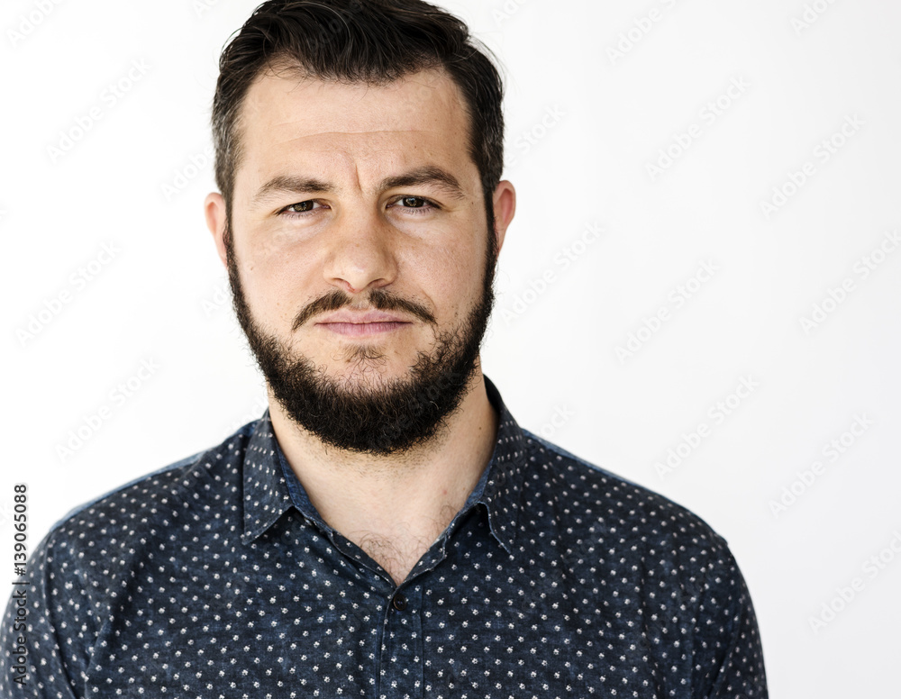 Fototapeta premium Man Portrait Face Serious Expression Studio