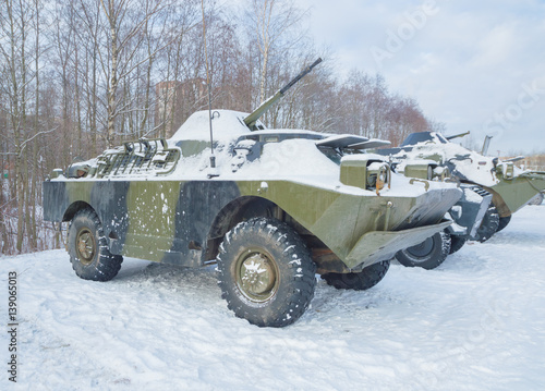 Armor reconnaissance vehicle patrol in the winter.