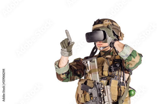 soldier wearing virtual reality glasses. © kaninstudio