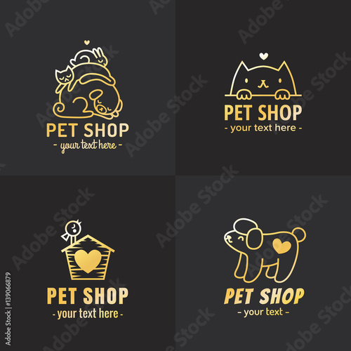 Pet shop logo gold vector set. Part two.