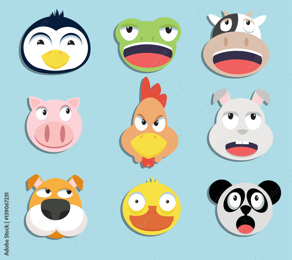 set of animal faces set of animal faces