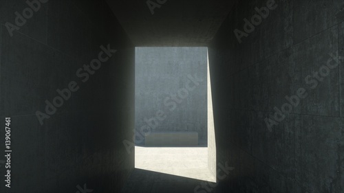 Concrete room with a corridor  3d render