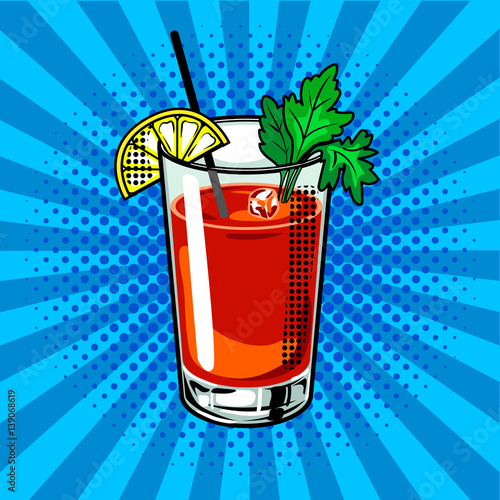 Bloody mary cocktail pop art vector illustration