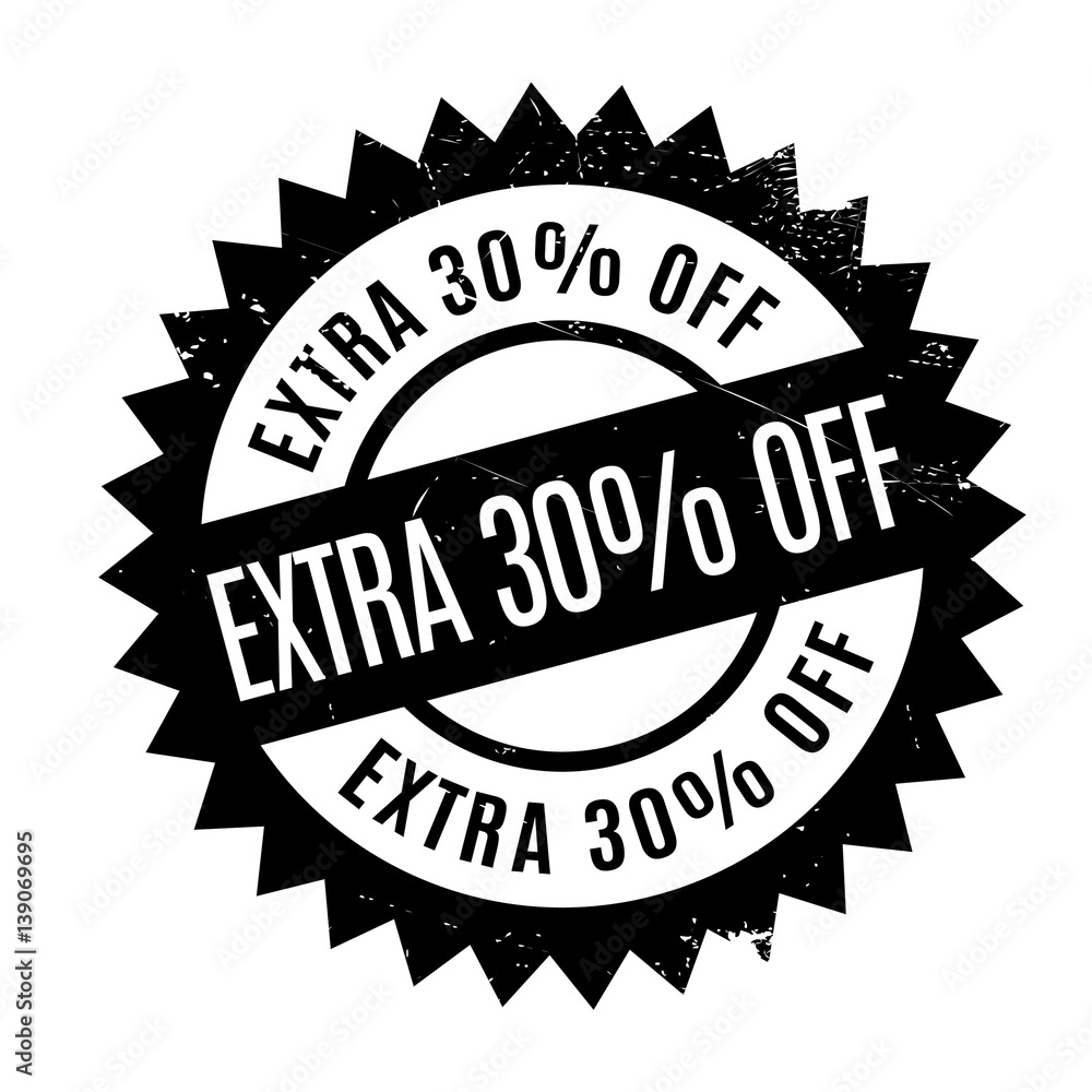 Extra 30 percent Off rubber stamp. Grunge design with dust scratches. Effects can be easily removed for a clean, crisp look. Color is easily changed.