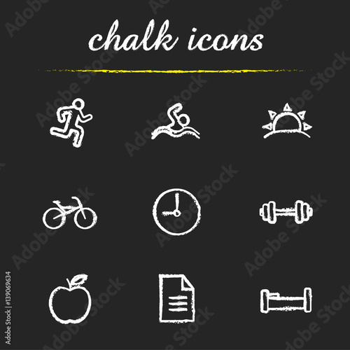 Healthy lifestyle chalk icons set