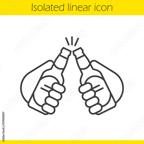 Toasting beer bottles linear icon