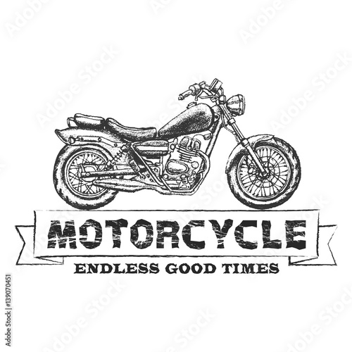 Hand drawn vector chopper motorcycle quote