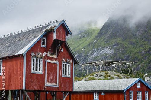 Traditional fishing cabins at the fishing village of Å (Aa),  Moskenes, Lofoten islands, Norway.
