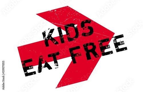 Kids Eat Free rubber stamp. Grunge design with dust scratches. Effects can be easily removed for a clean, crisp look. Color is easily changed.
