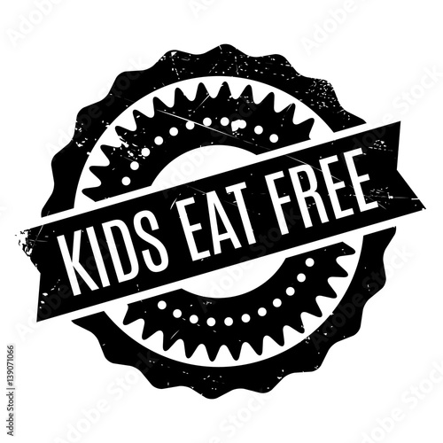 Kids Eat Free rubber stamp. Grunge design with dust scratches. Effects can be easily removed for a clean, crisp look. Color is easily changed.