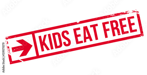 Kids Eat Free rubber stamp. Grunge design with dust scratches. Effects can be easily removed for a clean, crisp look. Color is easily changed.