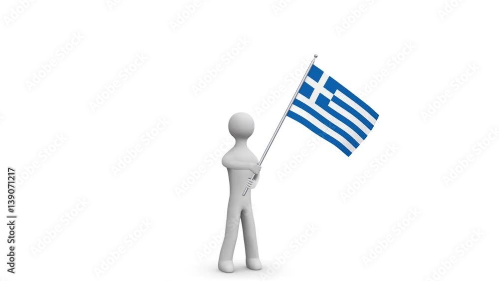 Greece waving flag. 3d Man holding and waving Greek flag on transparent background. Loop. Alpha channel. 4K. Greece waving flag. 3d Man holding and waving Greek flag on transparent background. Loop. Alpha channel. 4K.