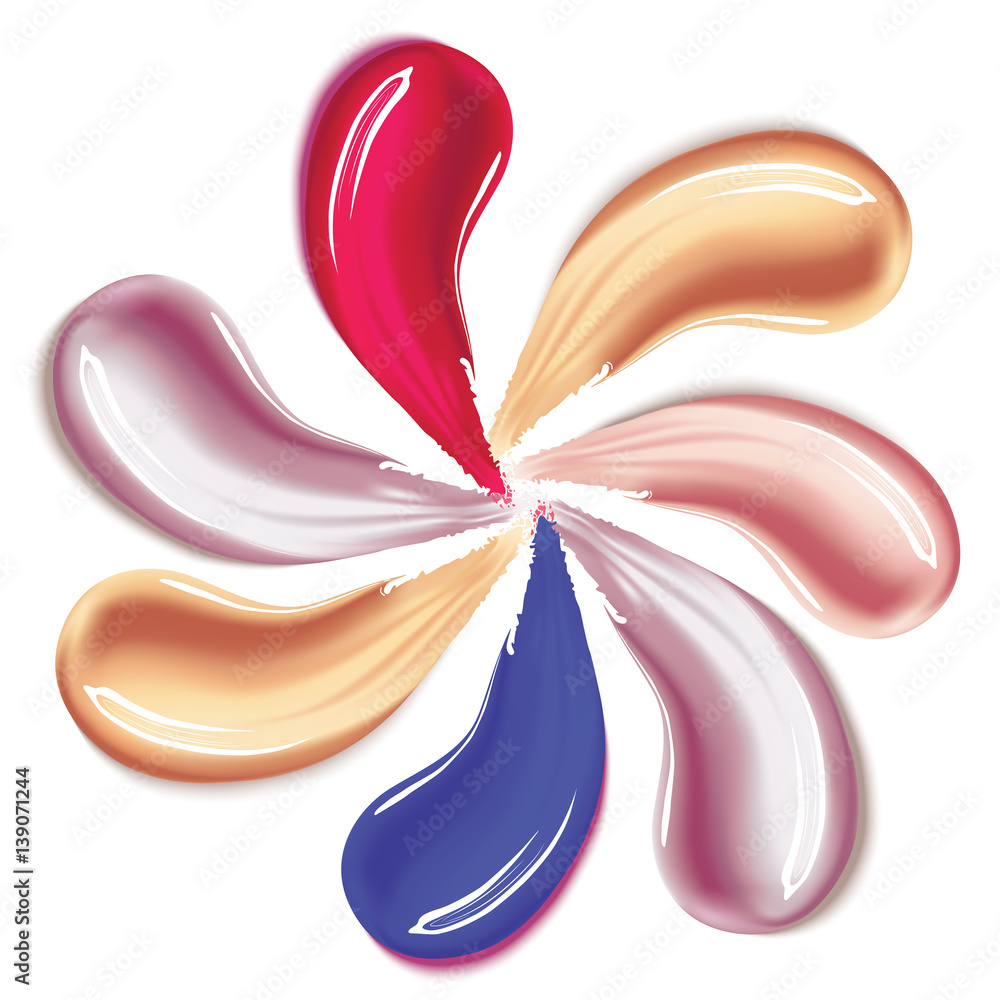 Different lipstick smears on white background. Beauty and cosmetics