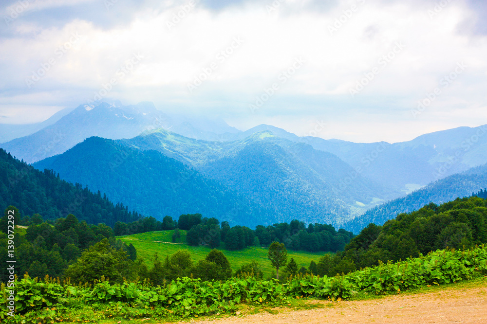 Green mountain valley in Abkhazia.
