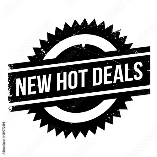 New Hot Deals rubber stamp. Grunge design with dust scratches. Effects can be easily removed for a clean, crisp look. Color is easily changed.