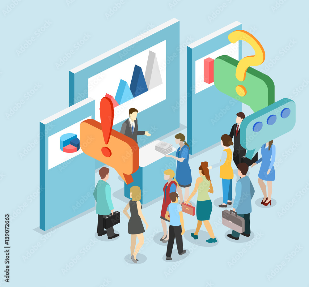 Isometric flat 3D concept vector exhibition or promotion stand. Isometric flat 3D concept vector exhibition or promotion stand.