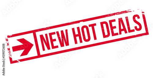New Hot Deals rubber stamp. Grunge design with dust scratches. Effects can be easily removed for a clean, crisp look. Color is easily changed.