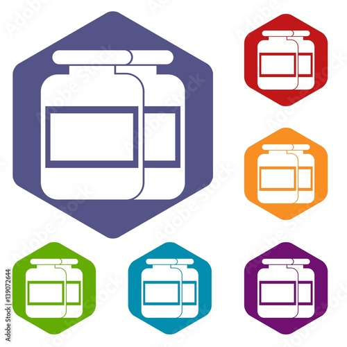 Nutritional supplement for athletes icons set