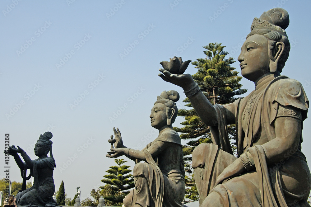Fototapeta premium Big outdoor buddha with lotus flower Hongkong