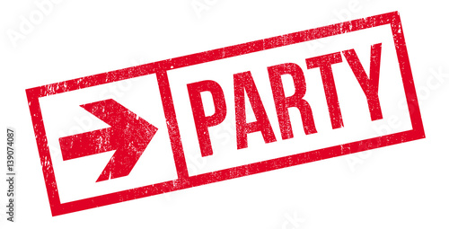 Party rubber stamp. Grunge design with dust scratches. Effects can be easily removed for a clean, crisp look. Color is easily changed.