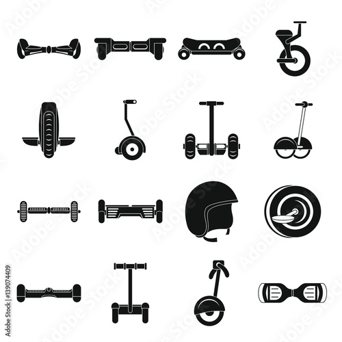 Balancing scooter icons set, simple style