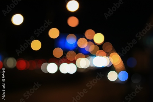 Abstract blurred bokeh in city night  colorful beautiful of traffic in Bangkok Thailand, with copy space © pramot48