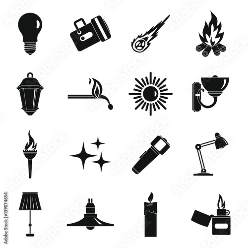 Light source symbols icons set, simple style
