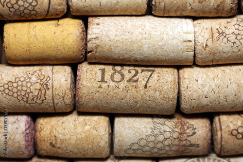 Closeup pattern background of many different wine corks, wine corks background, different wine corks texture