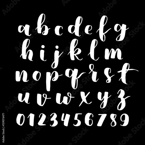 black and white hand lettering alphabet design, handwritten brush script  modern calligraphy boho font vector illustration vector de Stock | Adobe  Stock