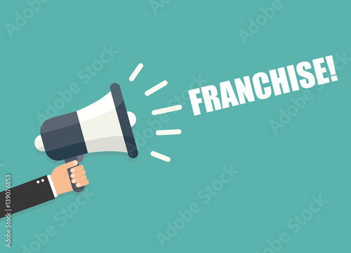 Franchise. Badge with megaphone icon