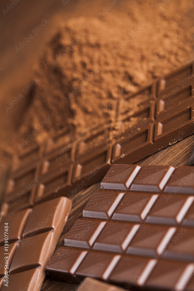 Chocolate sweet, cocoa pod and food dessert background Chocolate sweet, cocoa pod and food dessert background