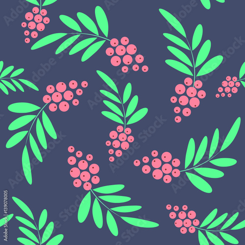 Seamless pattern with rowans and leafs. Vector illustration. Ideal for fabric.