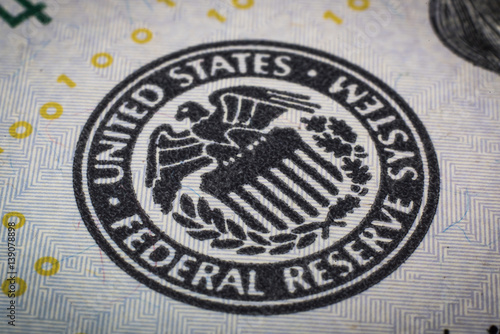 Federal reserve system symbol. Macro shot.