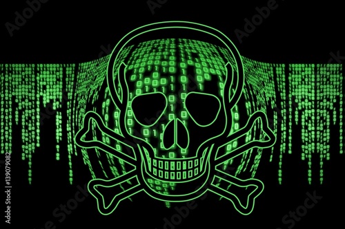 Computer Virus Skull, Hacker Attak, AI, KI
