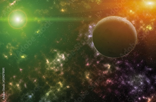 Fototapeta Naklejka Na Ścianę i Meble -  sky and sun light reflex with colorful nebulae in galaxy illustration abstract beautiful for background