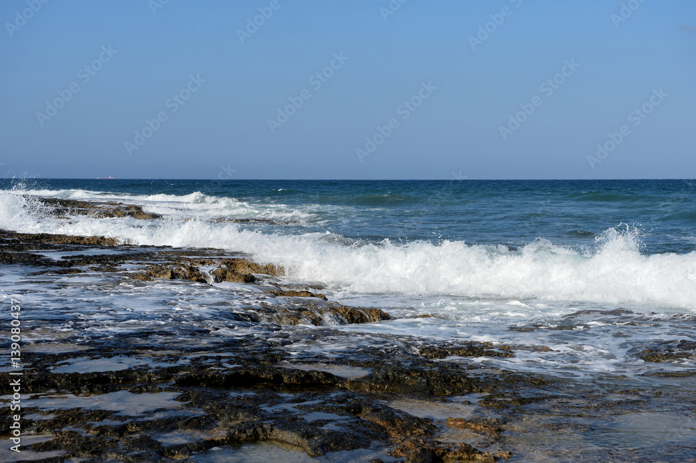 The waves of the Mediterranean Sea off the coast of Cyprus