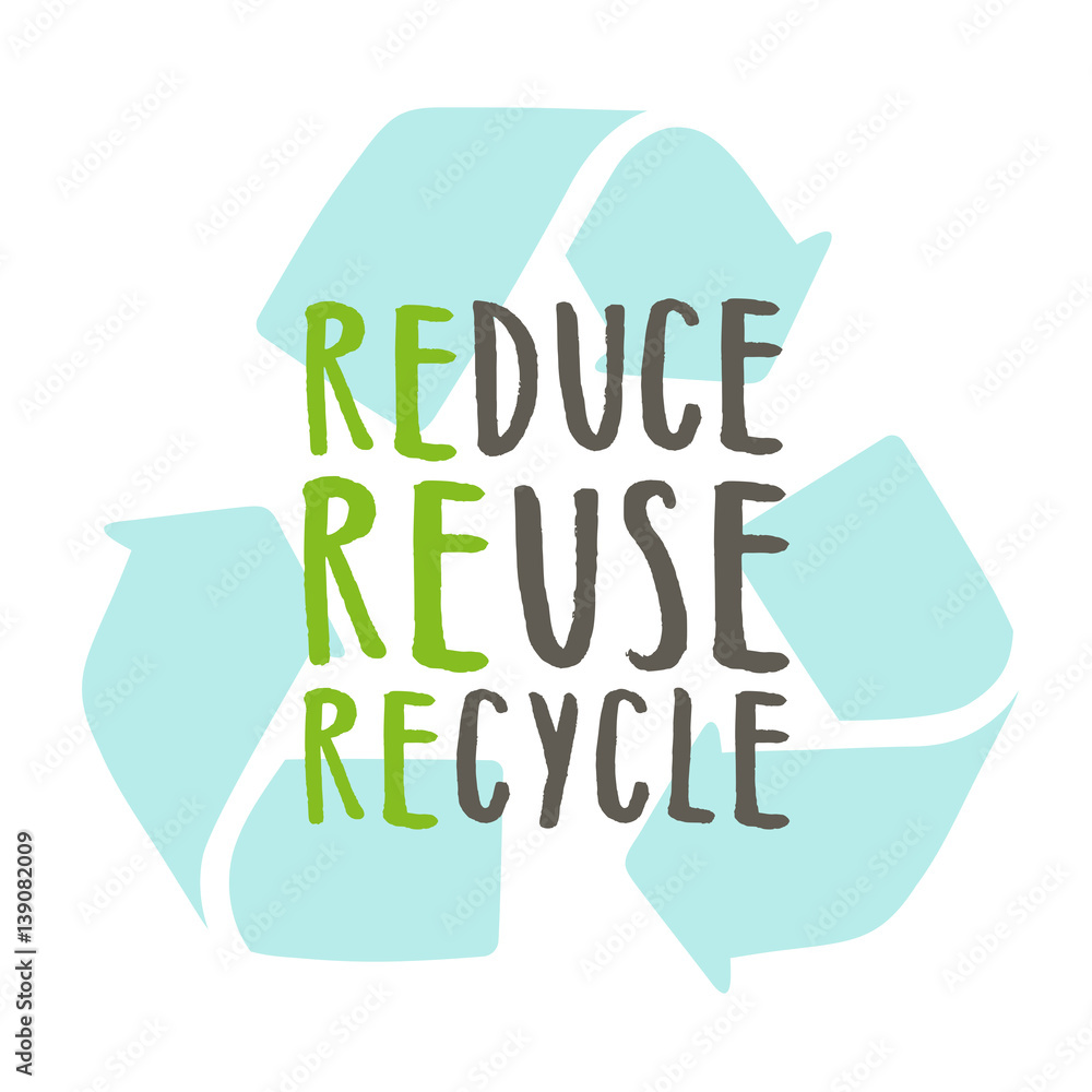 Vetor de Reduce, reuse, recycle. Vector hand drawn recycling sign do ...