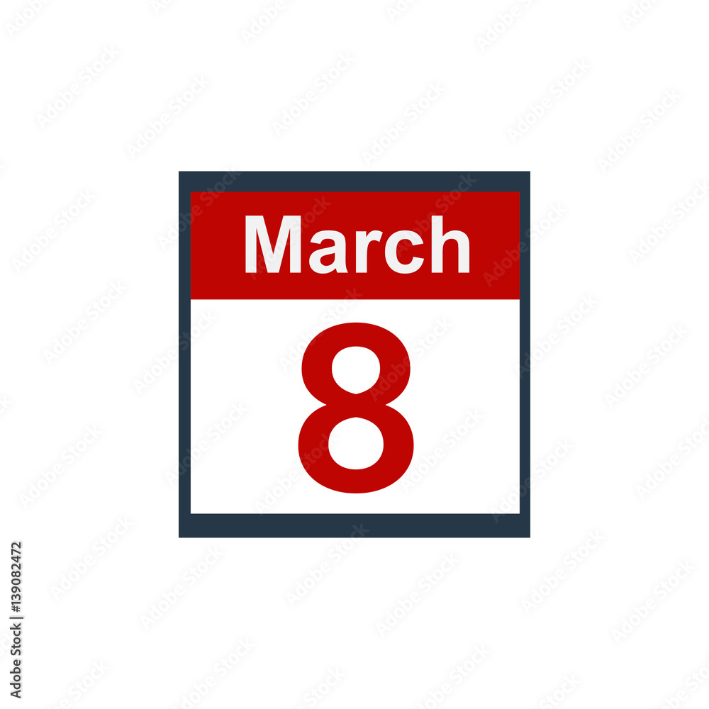 icon of March 8 in a calendar vector illustration icon of March 8 in a calendar vector illustration