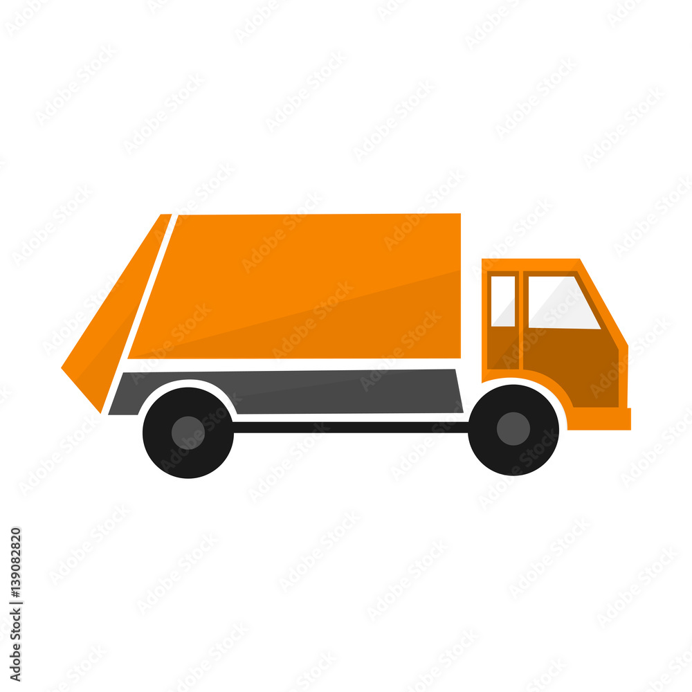 Orange garbage truck, flat illustration municipal lorry vehicle, cargo car, Orange garbage truck, flat illustration municipal lorry vehicle, cargo car,