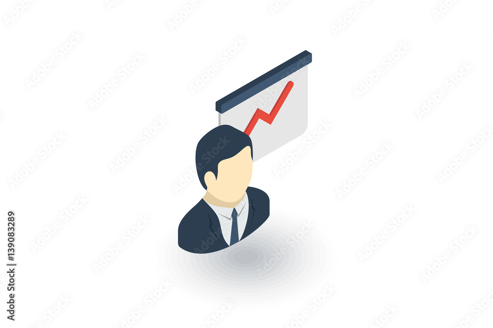 businessman conference, lecture, politics speaker isometric flat icon. 3d vector colorful illustration. Pictogram isolated on white background