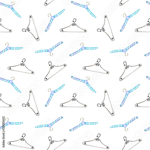 Seamless pattern with watercolor hangers, hand drawn isolated on a white background