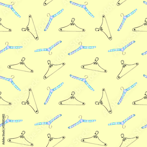 Seamless pattern with watercolor hangers  hand drawn isolated on a yellow background