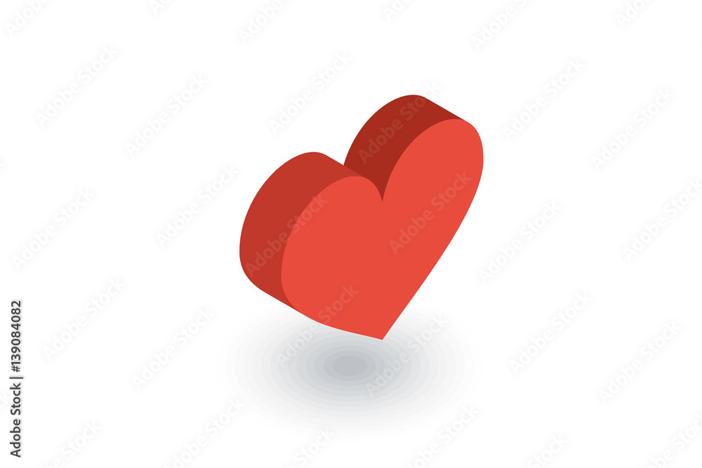 red heart shape isometric flat icon. 3d vector colorful illustration. Pictogram isolated on white background