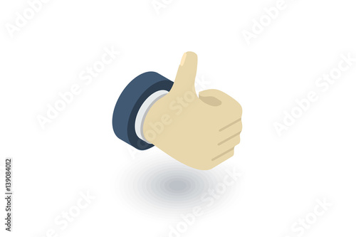 like, thumb up isometric flat icon. 3d vector colorful illustration. Pictogram isolated on white background