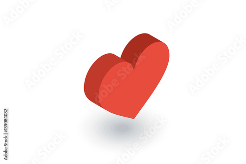 red heart shape isometric flat icon. 3d vector colorful illustration. Pictogram isolated on white background