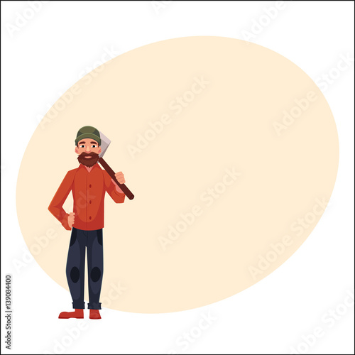 Canadian policeman in traditional uniform - scarlet tunic and breeches, cartoon vector illustration with place for text.