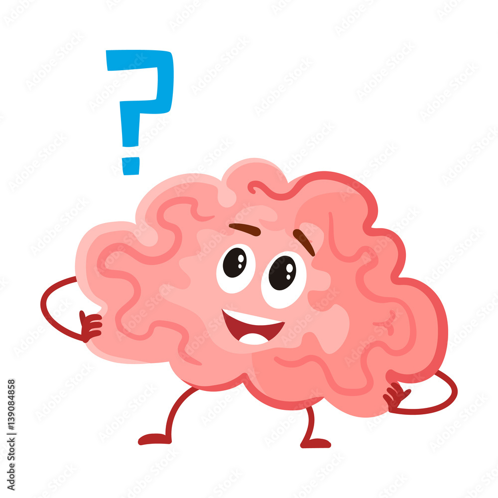 Cute and funny, smiling human brain character, intellectual, thinking  organ, cartoon vector illustration isolated on white background. Healthy  human brain character, health care concept Stock Vector | Adobe Stock