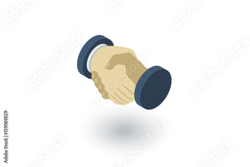 handshake isometric flat icon. 3d vector colorful illustration. Pictogram isolated on white background