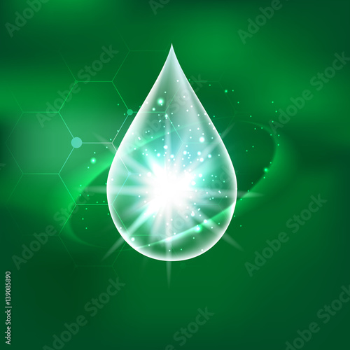 Collagen Serum hyaluronic acid drop on green background