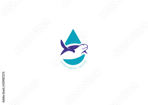 Contour illustration of the underwater world, turtle swimming